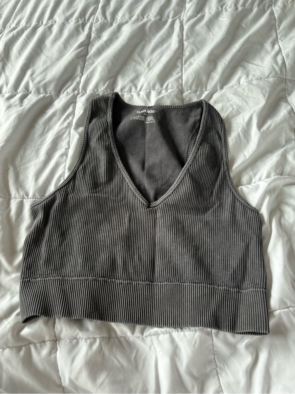 Garage Women's Ribbed V-Neck Crop Tank - Charcoal